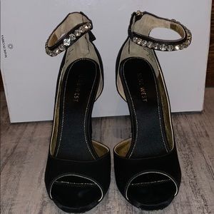 Nine West rhinestone peep toe heels